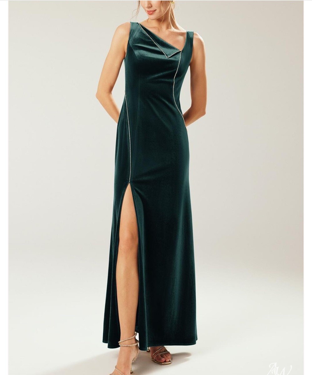 AW bridal womens green velvet long sleeveless dress. No sz tag see  measurements