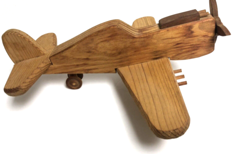 Toy Wood Fighter Airplane w/ Moveable Wheels & Propellers - Picture 1 of 5