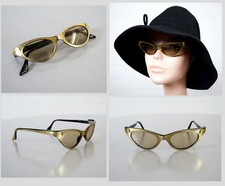 Classy Frame France Gold Black Cat Eye Glasses Sunglasses Rockabilly Era 50s