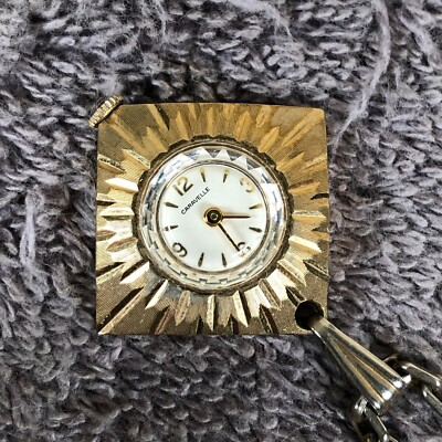 Vintage Caravelle Pocket Watch Gold Tone Watch Necklace Hand Winding Hand Vintage Caravelle 1969 Gold Tone Round Pocket Watch • Hand  main image 3