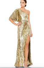 MAC DUGGAL 93540 ONE -SHOULDER SEQUIN COLUMN GOLD GOWN  12