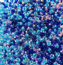 Vintage TOHO Japan Mix Glass Seed Beads Blues Pinks Other 45 Gram Lot C45-46