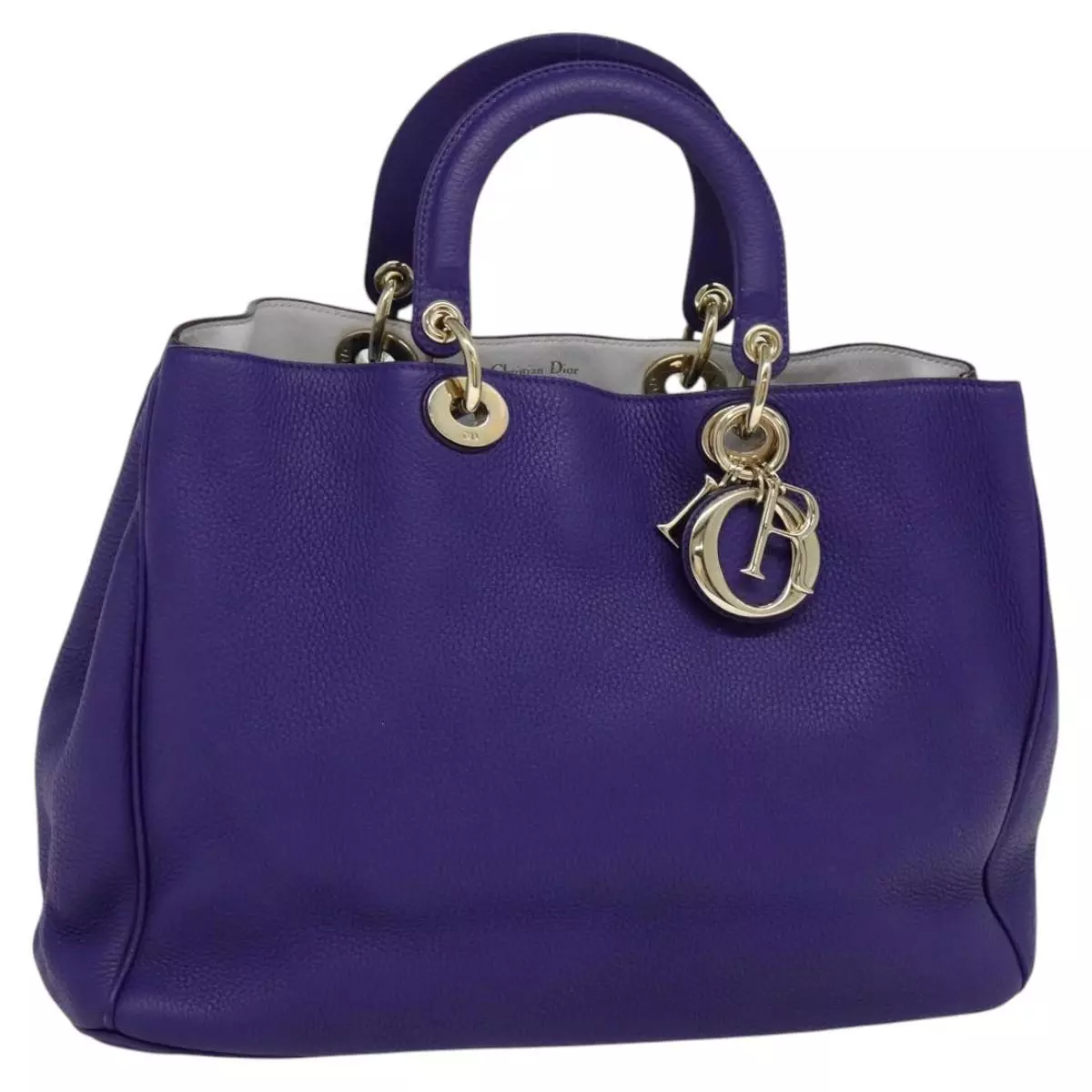 Sac à main Christian Dior cuir violet or authentique yk17664