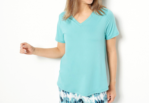 Anybody üppiges Jersey 3-teiliges T-Shirt & Tank PJ Set - türkis Batik, Medium - Bild 3 von 4