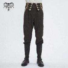 Devil Fashion Men Brown Steampunk Striped Lace Up Pants Loose Long Trousers