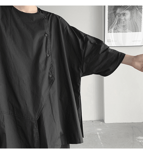 Summer Asymmetrical Seven-Point Sleeve Shirt Mens Button Top T-Shirt Baggy Coat - Bild 19 von 25