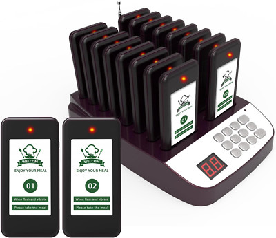 16-Pager Wireless Restaurant Calling System - 1600ft Range & Social Distancing