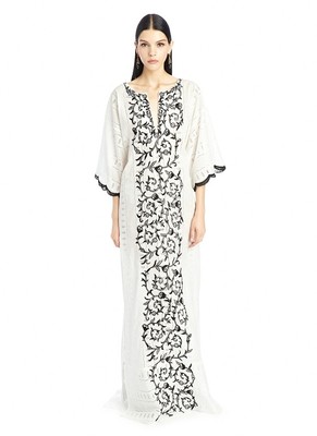 New Oscar de la Renta Black White Eyelet cotton Kaftan Caftan