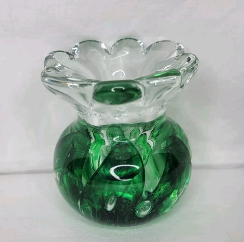 Vtg K Zimmerman Art Glass Paperweight Vase Green Toothpick Holder Artist Signed - Picture 11 of 11