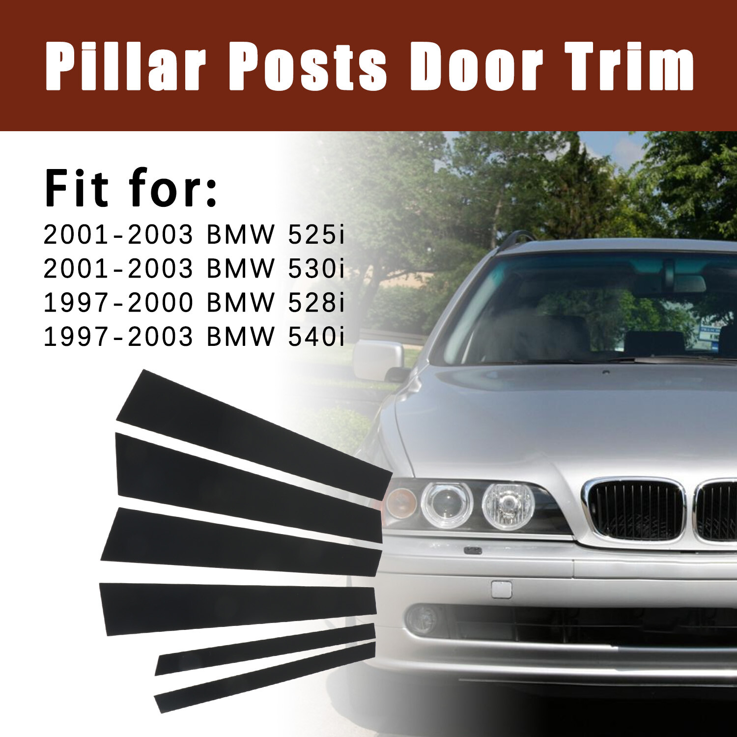 Glossy Piano Black Pillar Post Covers for 97-03 BMW 5-Series 525i 528i 530i 540i
