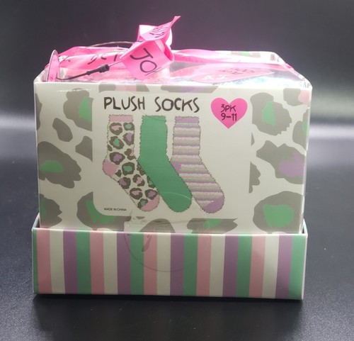 Betsey Johnson 3pc Plush Cozy Socks Sz 9-11 Gift Box Aqua Pink Purple Christmas - Picture 4 of 6