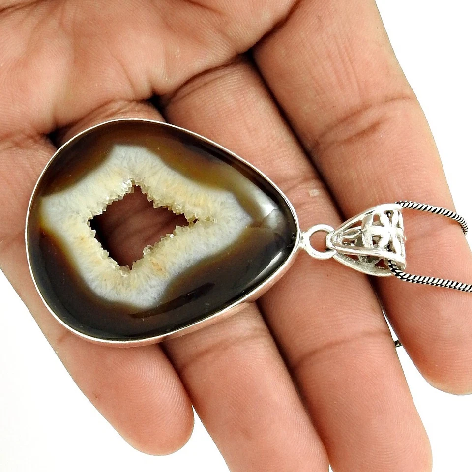 Weihnachtsgeschenk Naturbraun Druzy Edelstein Anhänger Echt 925 Sterlingsilber - Bild 4 von 4