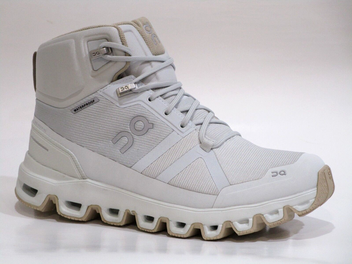 ON Women's Cloudrock Waterproof Hiking Boot Shoes Glacier/Sand, (Medium  Width)