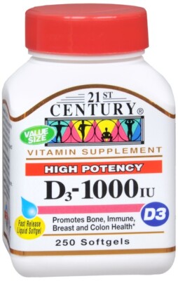 21st Century D3 25 mcg (1000 IU) Rapid Release Softgels 250 EA