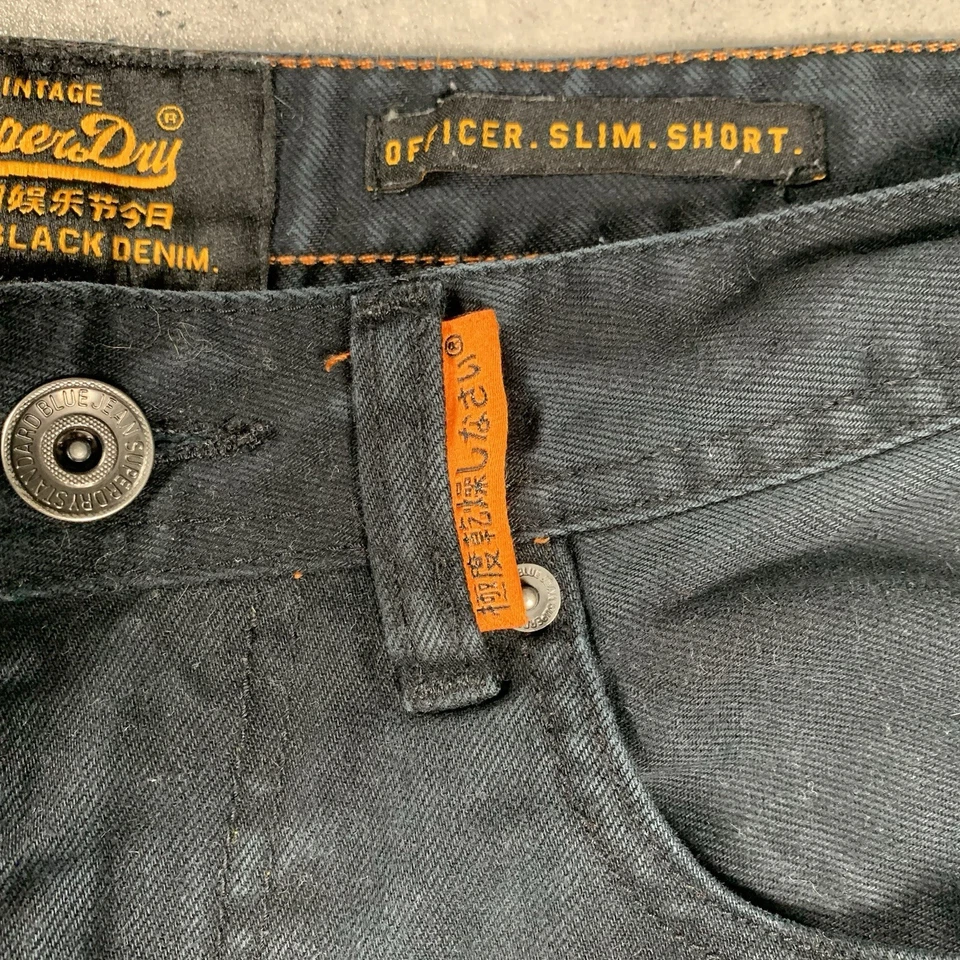 Superdry Shorts Mens W32 Black Copper Black Denim Officer Slim Short Zip Fly — 第 4/4 张图片