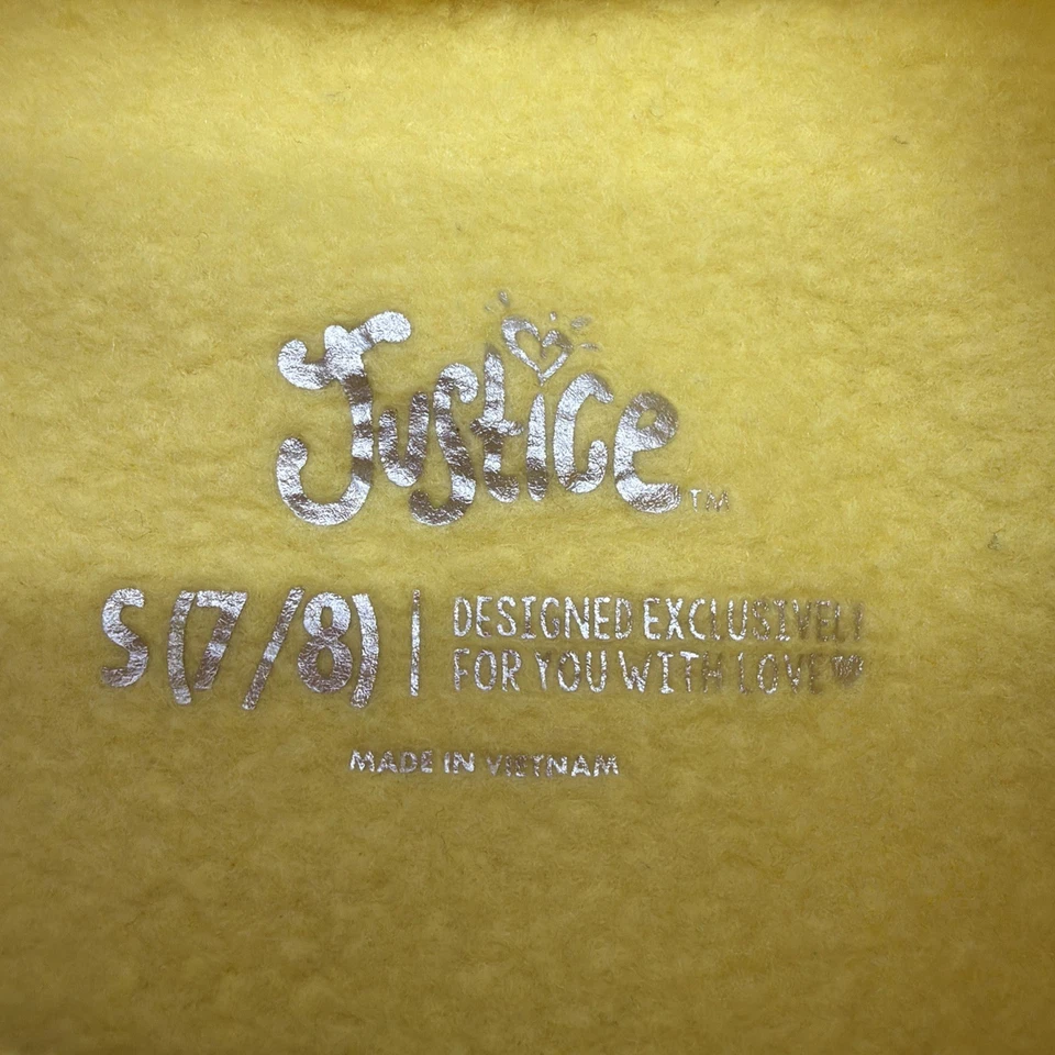 Justice Crooped Sweater Girls S 7/8Y Yellow Graphic Print Logo Glitter.#39229 - Image 3 of 4