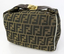 Authentic FENDI Brown Zucca Canvas and Leather Vanity Pouch 64016