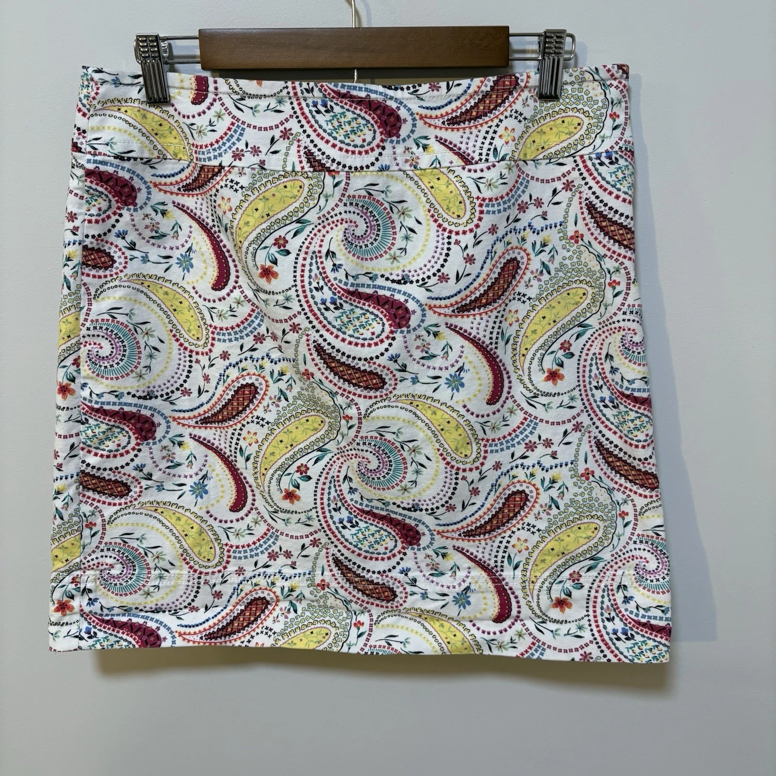 Retro Paisley Mini Skirt Cottagecore Preppy Lined Cotton Women 10