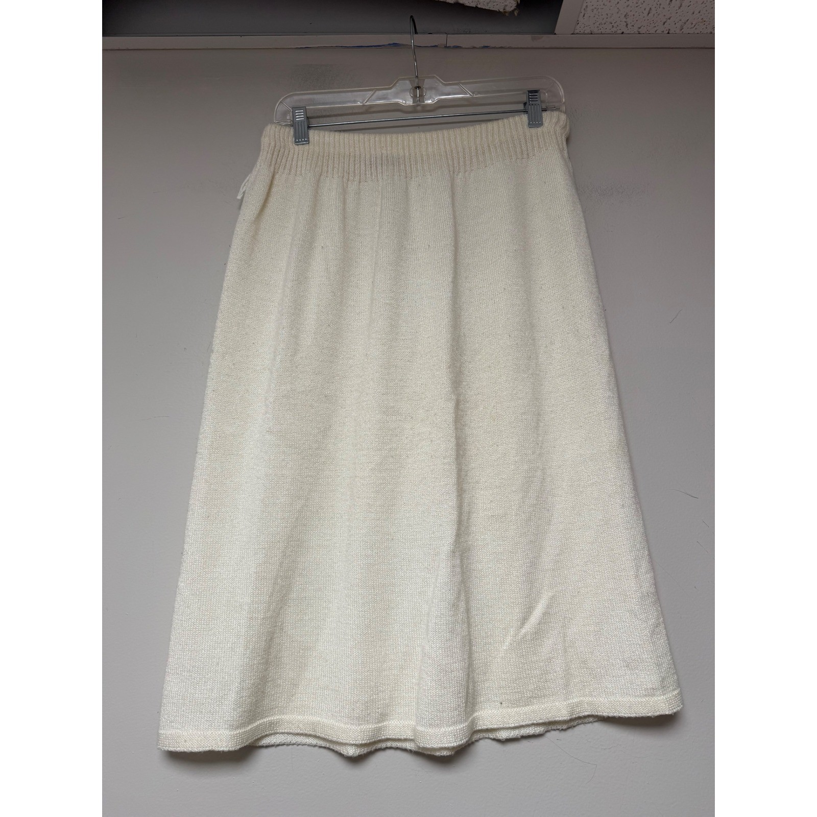 Simply Knits Cream Knit Midi Skirt A Line Elastic Waist