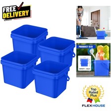 Set of 4 Blue 5 Quart Square Plastic Buckets with Handles - Versatile Organizer