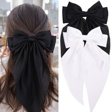 2 Pcs Silky Satin Hair Bows Big Hair Ribbons for Women Large Hair Clips for G...