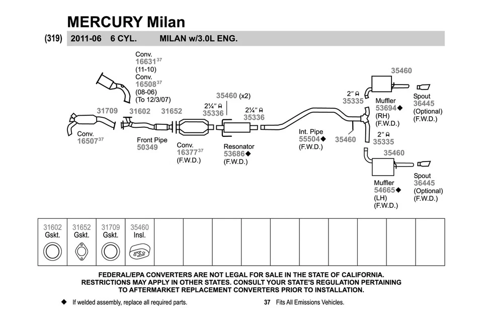 For Ford Fusion 2006-2012 Walker 50349 Aluminized Steel Exhaust Front Pipe - Изображение 2 из 4