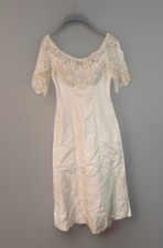 1960 s Classic Vtge Ivory Satin Lace Wedding Dress 1/2 Sleeve Union Made