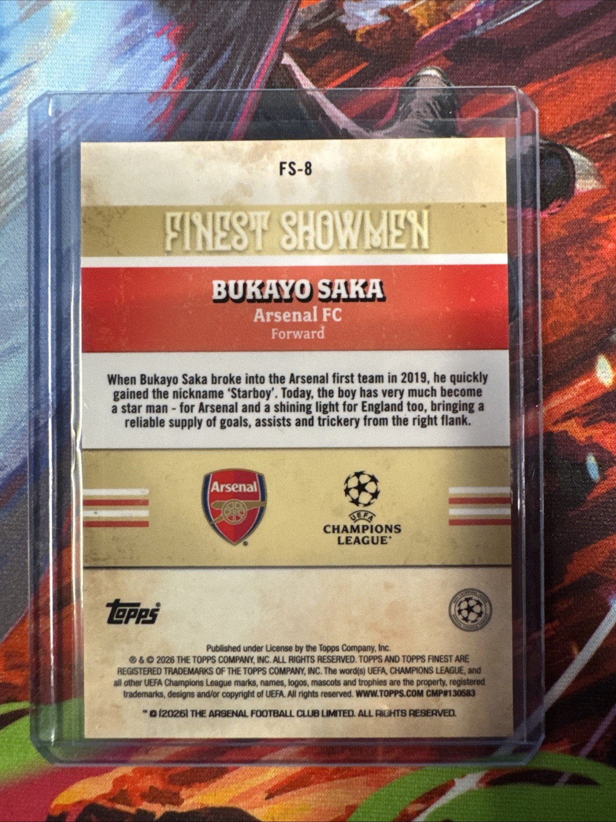 2025-26 Topps Finest UEFA Club Finest Showmen FS-8 Bukayo Saka, Arsenal FC view 2