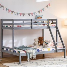 Image of Triple Sleeper Bunk Bed Pine Wooden Frame Kids Double & Single 4FT6 3FT Grey