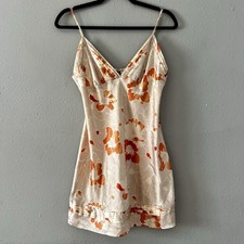 Victoria  s Secret Floral Slip Dress Y2K Satin Lingerie Style Size M Beige Orange