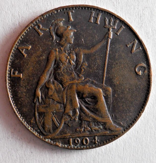 1904 GREAT BRITAIN FARTHING EXCELLENT Vintage Coin Lot J16