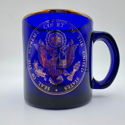 Supreme Court of the United States Seal Cobalt Blue Glass Mug Gold Rim USA