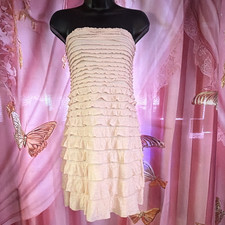 Express Ivory Strapless Smocked Ruffle Layered Mini Bodycon Dress M