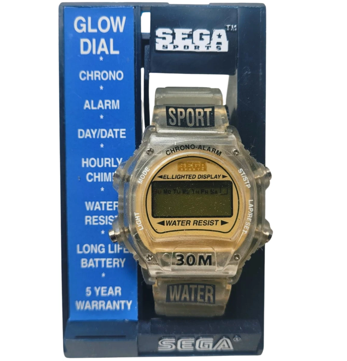 VINTAGE SEGA SPORTS GLOW DIAL WRIST WATCH NOS GENESIS 30M  display picture 1