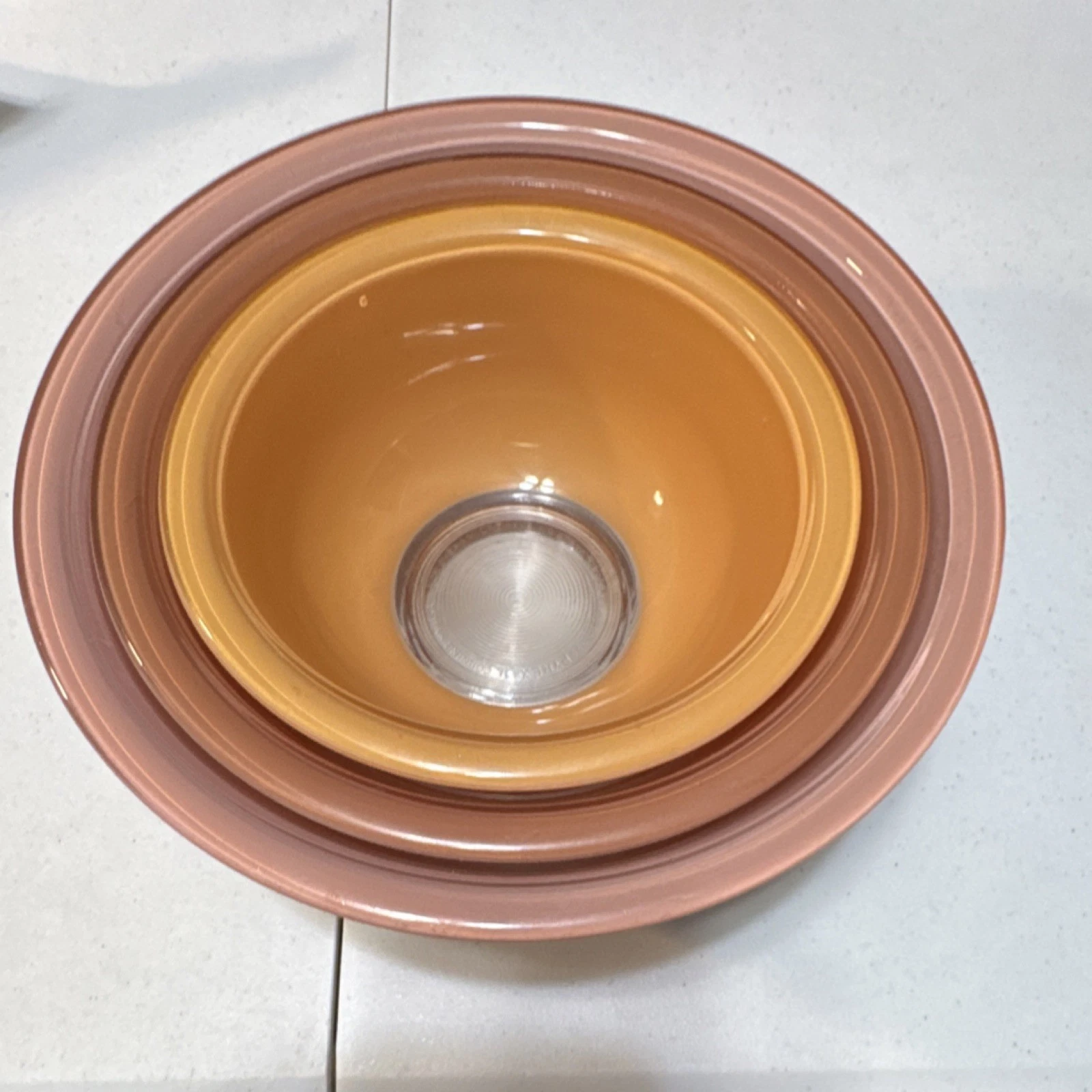 PYREX Glass Mixing Bowl Set Brown Orange Beige Glossy Round Printed