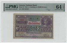 Austria 1 Schilling over 10000 2-1-1924 P 87.a UNC Uncirculated PMG 64