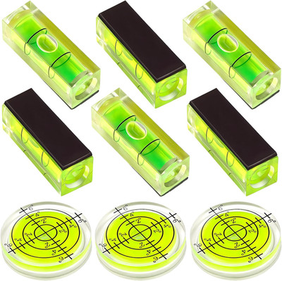 9 Pcs Small Bubble Spirit Level, Mini Magnetic Square Bubble Levels, Circular Sp