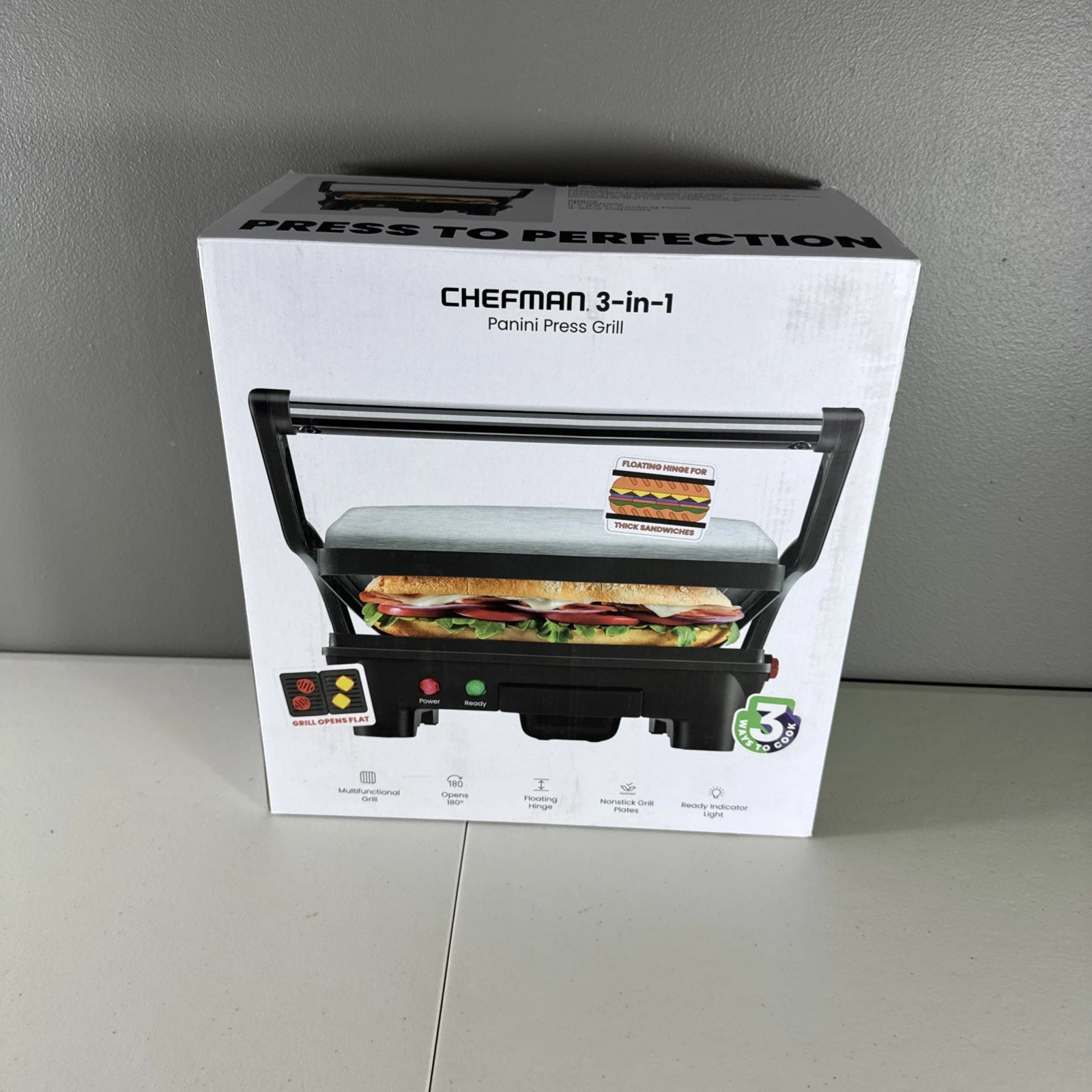 Chefman Electric Panini Press Grill and Gourmet Sandwich Maker 3- In - 1