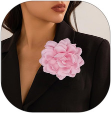 Large Flower Brooches Lapel Pins for Women Satin Fabric Brooches Big Camellia Fl