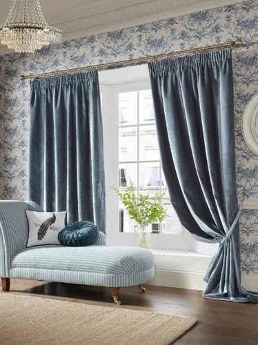 Laura Ashley Loretta Tape Top Velvet Curtains In Dark Seaspray - SALE