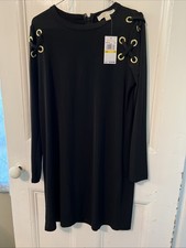 New Michael Kors Sheath Dress Lace Up Shoulder Long Sleeve Black Medium $135.00