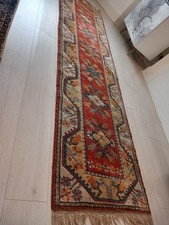Rug Runner Vintage Handmade Hand Knotted Turkish Milas Wool 300x62cm ~ 9.9x2.1