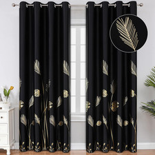 Black Blackout Curtains for Bedroom 84 Inches Long, Room Darkening Grommet Therm