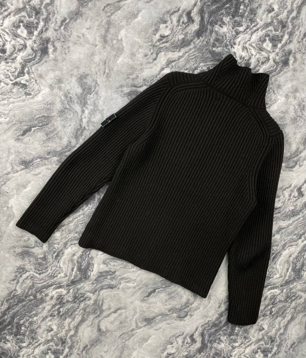 Vintage Stone Island 1/4 Zip Knit Ribbed Sweater Men Size S Black
