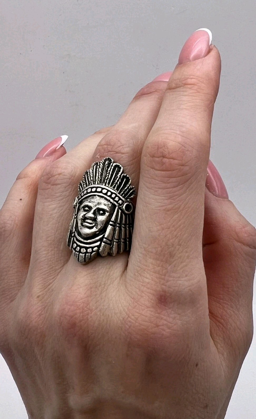 Vintage Massive 800 Silver Ring Signed Indian Chi… - image 1