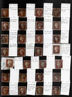 GB QV Selection of 1841 Sg 8 X 28 Plated 1d Imperfs all 3-4 margins F/U. {RV-12)