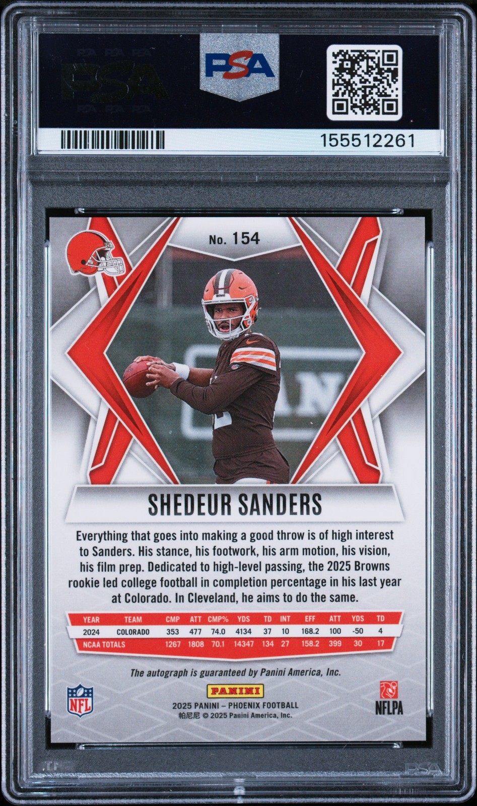 2025 PANINI PHOENIX AUTO-HYPER #154 SHEDEUR SANDERS ROOKIE RC PSA 10 AUTO 9 view 2