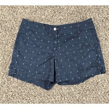 Nautica Womens Sz 12 Cotton Chino Shorts Navy Blue Anchor Print