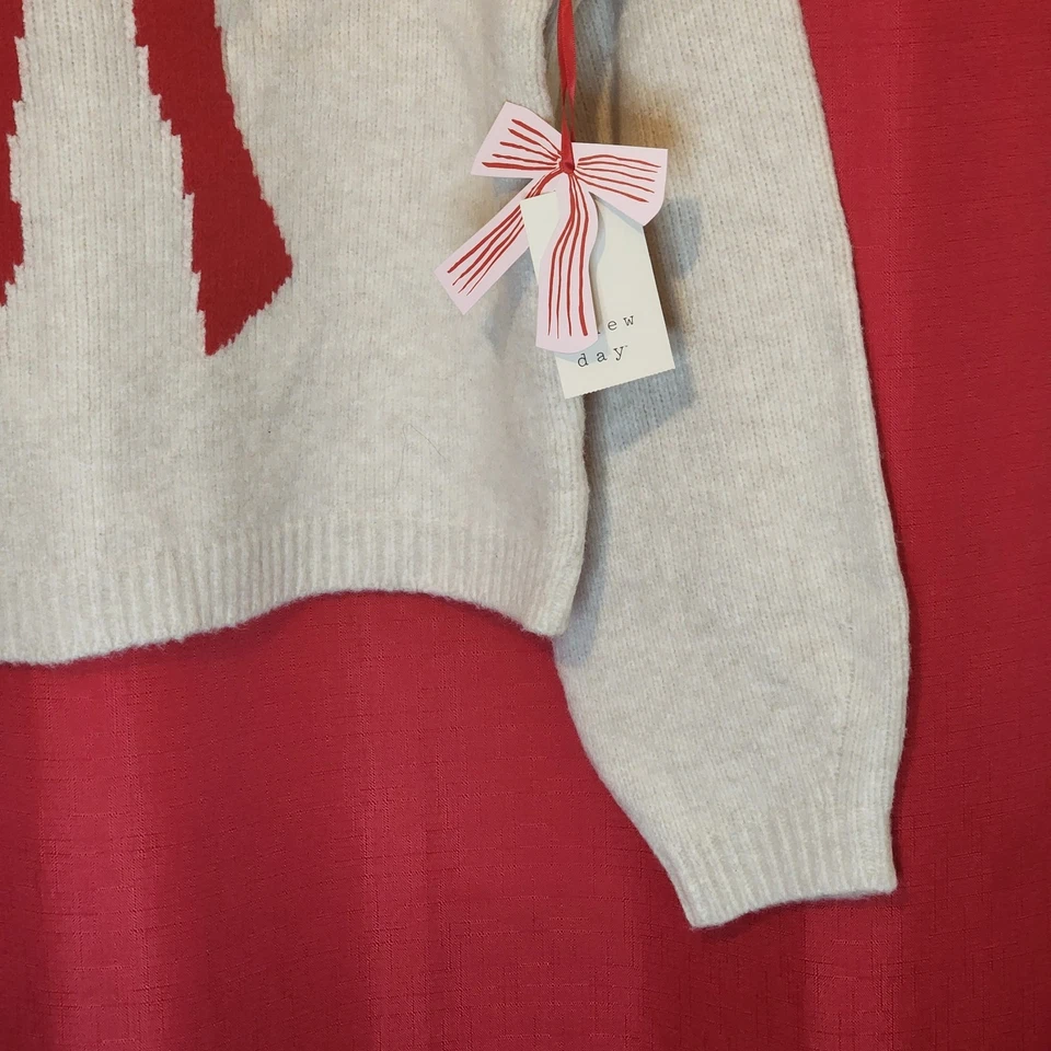Suéter para mujer A New Day con lazo rojo crema talla mediana Foto 4 de 4
