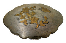 VINTAGE ART DECO EMBOSSED FLORAL KGU MAKEUP MIRROR METAL COMPACT